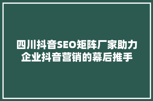 四川抖音SEO矩阵厂家助力企业抖音营销的幕后推手