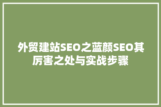 外贸建站SEO之蓝颜SEO其厉害之处与实战步骤
