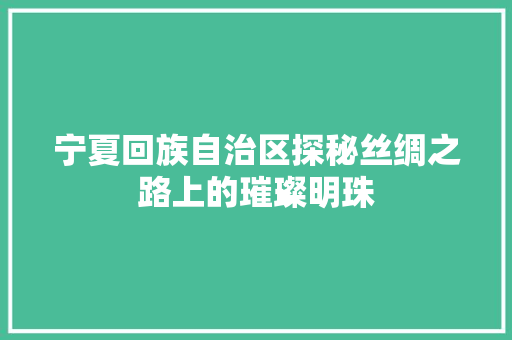 宁夏回族自治区探秘丝绸之路上的璀璨明珠