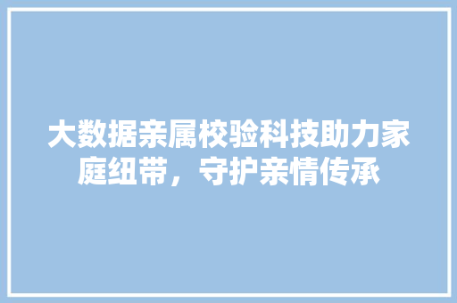 大数据亲属校验科技助力家庭纽带，守护亲情传承