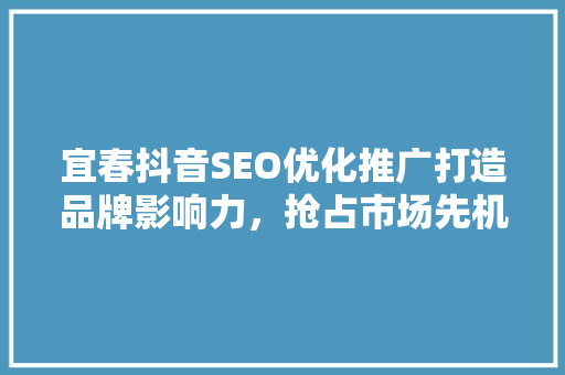 宜春抖音SEO优化推广打造品牌影响力，抢占市场先机