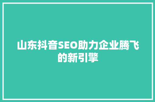 山东抖音SEO助力企业腾飞的新引擎  第1张