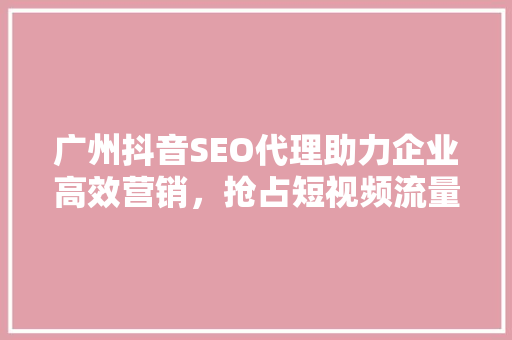 广州抖音SEO代理助力企业高效营销，抢占短视频流量红利