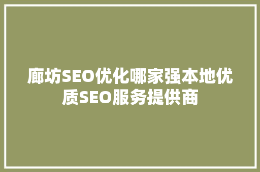 廊坊SEO优化哪家强本地优质SEO服务提供商
