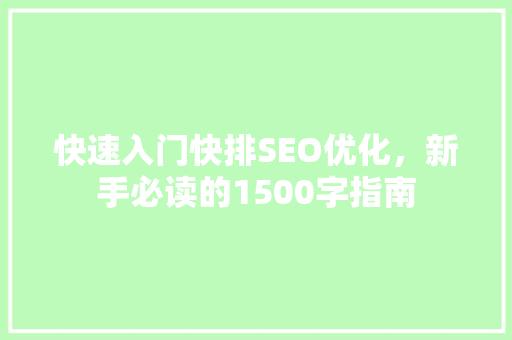 快速入门快排SEO优化，新手必读的1500字指南