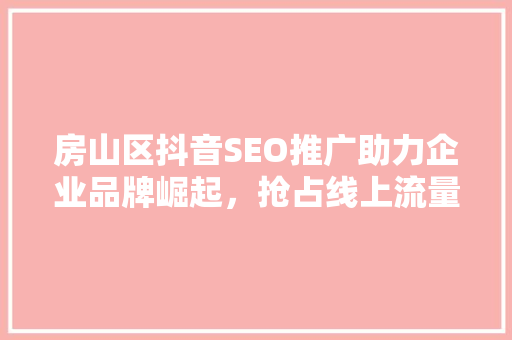 房山区抖音SEO推广助力企业品牌崛起，抢占线上流量高地