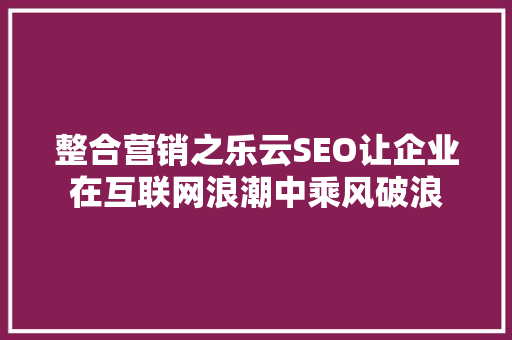 整合营销之乐云SEO让企业在互联网浪潮中乘风破浪
