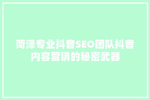 菏泽专业抖音SEO团队抖音内容营销的秘密武器