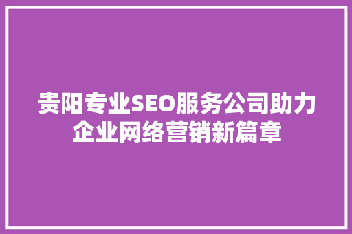 贵阳专业SEO服务公司助力企业网络营销新篇章