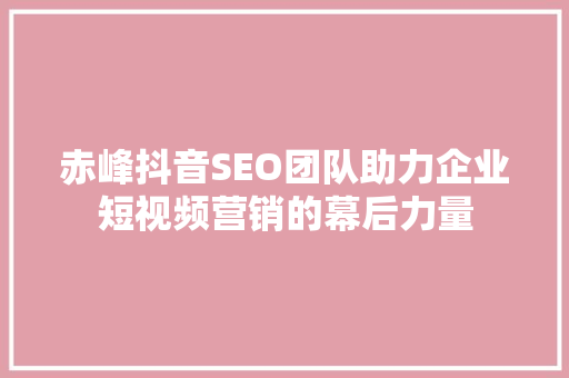 赤峰抖音SEO团队助力企业短视频营销的幕后力量