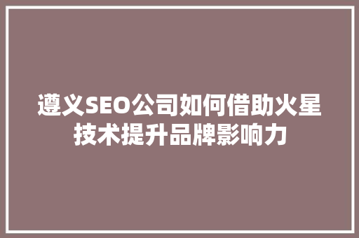 遵义SEO公司如何借助火星技术提升品牌影响力