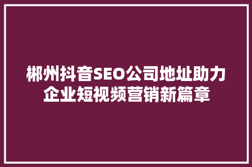 郴州抖音SEO公司地址助力企业短视频营销新篇章