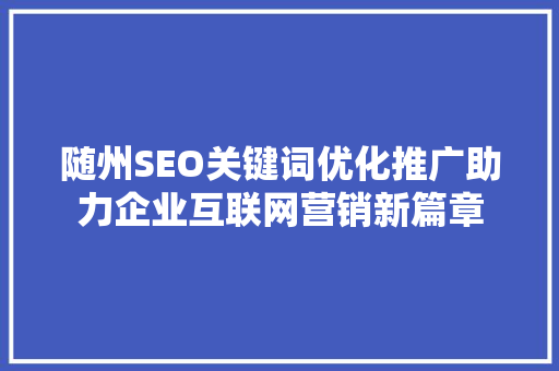 随州SEO关键词优化推广助力企业互联网营销新篇章