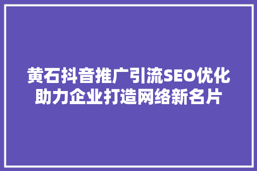 黄石抖音推广引流SEO优化助力企业打造网络新名片