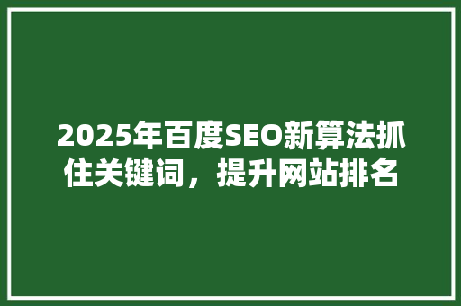 2025年百度SEO新算法抓住关键词，提升网站排名