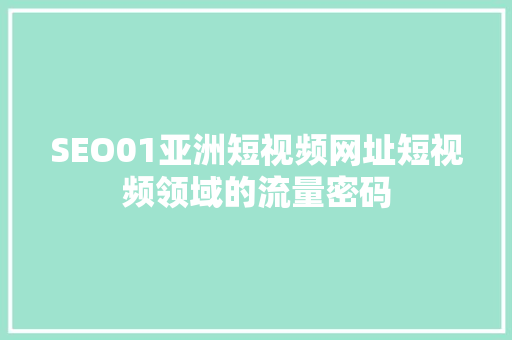 SEO01亚洲短视频网址短视频领域的流量密码  第1张