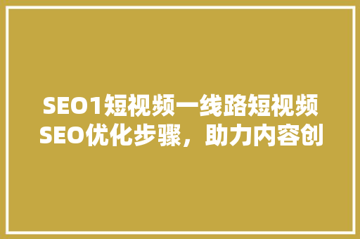 SEO1短视频一线路短视频SEO优化步骤，助力内容创作者脱颖而出