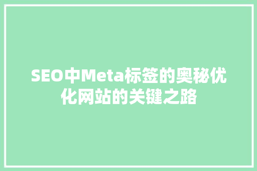 SEO中Meta标签的奥秘优化网站的关键之路