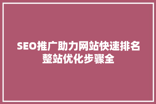 SEO推广助力网站快速排名整站优化步骤全