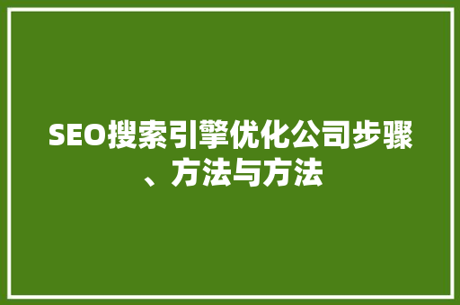 SEO搜索引擎优化公司步骤、方法与方法