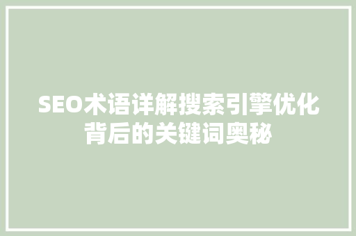 SEO术语详解搜索引擎优化背后的关键词奥秘