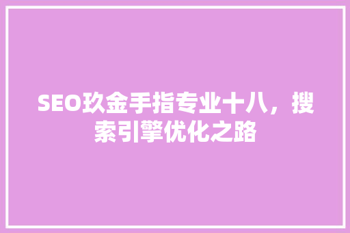 SEO玖金手指专业十八，搜索引擎优化之路