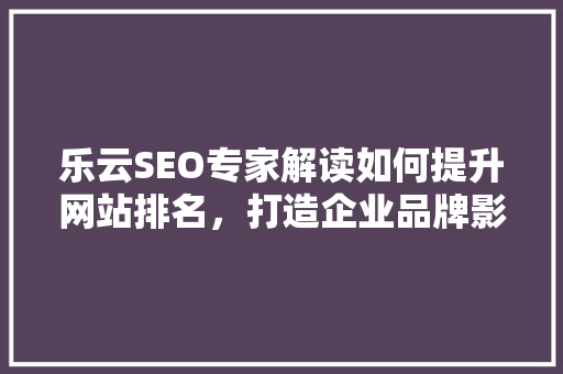 乐云SEO专家解读如何提升网站排名，打造企业品牌影响力