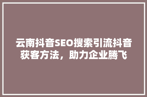 云南抖音SEO搜索引流抖音获客方法，助力企业腾飞