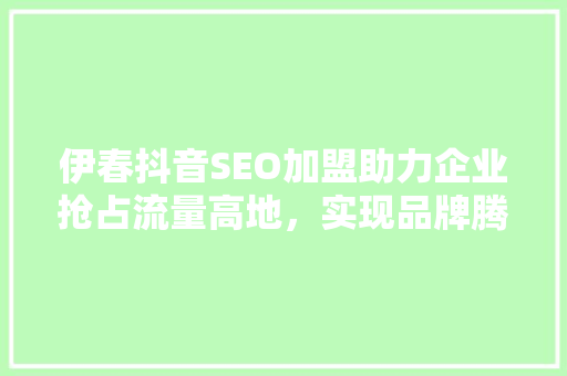 伊春抖音SEO加盟助力企业抢占流量高地，实现品牌腾飞