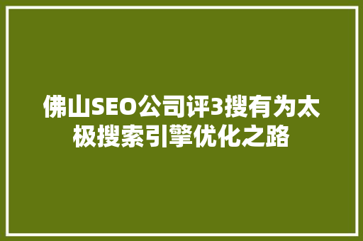 佛山SEO公司评3搜有为太极搜索引擎优化之路