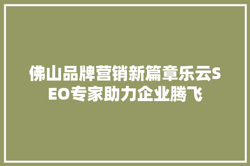 佛山品牌营销新篇章乐云SEO专家助力企业腾飞