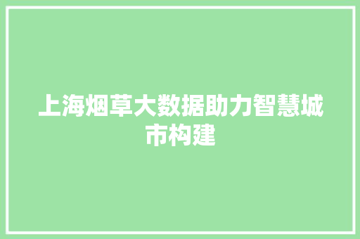 上海烟草大数据助力智慧城市构建
