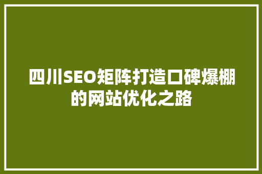 四川SEO矩阵打造口碑爆棚的网站优化之路