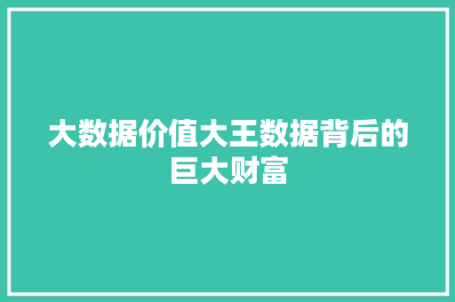 大数据价值大王数据背后的巨大财富