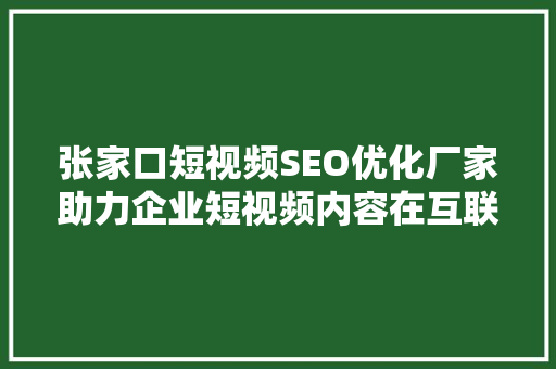 张家口短视频SEO优化厂家助力企业短视频内容在互联网时代脱颖而出