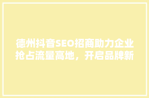 德州抖音SEO招商助力企业抢占流量高地，开启品牌新篇章