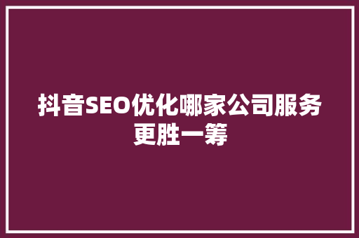 抖音SEO优化哪家公司服务更胜一筹