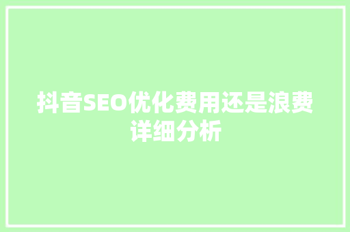 抖音SEO优化费用还是浪费详细分析
