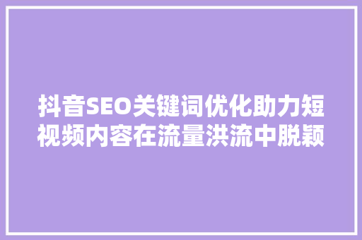 抖音SEO关键词优化助力短视频内容在流量洪流中脱颖而出