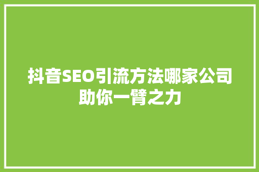 抖音SEO引流方法哪家公司助你一臂之力