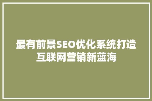 最有前景SEO优化系统打造互联网营销新蓝海
