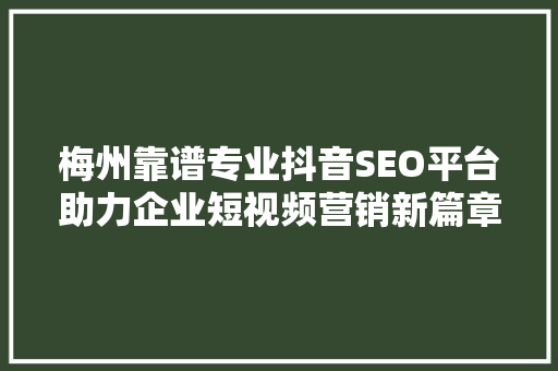 梅州靠谱专业抖音SEO平台助力企业短视频营销新篇章