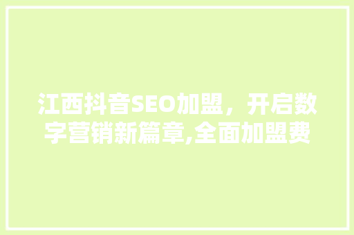 江西抖音SEO加盟，开启数字营销新篇章,全面加盟费用及价值