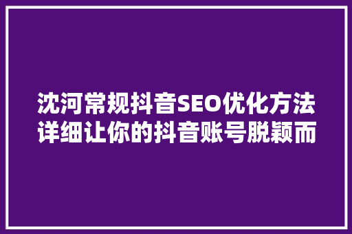 沈河常规抖音SEO优化方法详细让你的抖音账号脱颖而出