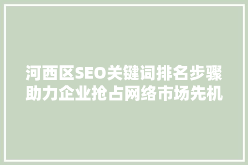 河西区SEO关键词排名步骤助力企业抢占网络市场先机