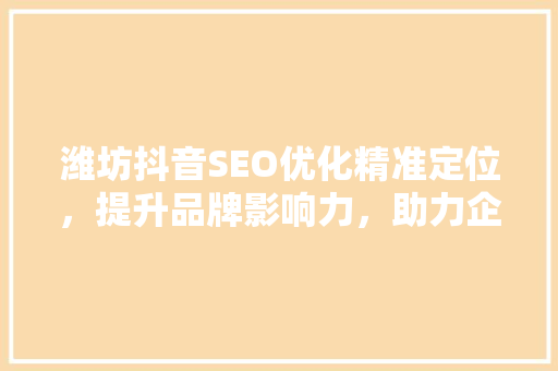 潍坊抖音SEO优化精准定位，提升品牌影响力，助力企业腾飞