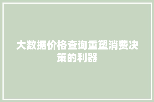 大数据价格查询重塑消费决策的利器