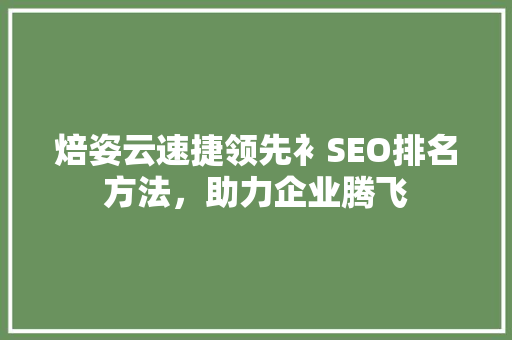 焙姿云速捷领先衤SEO排名方法，助力企业腾飞