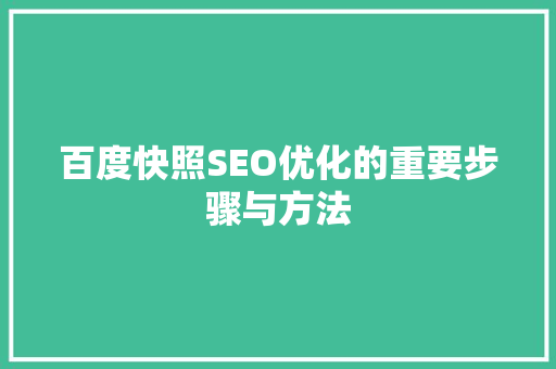 百度快照SEO优化的重要步骤与方法