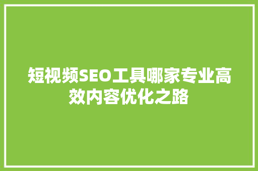 短视频SEO工具哪家专业高效内容优化之路